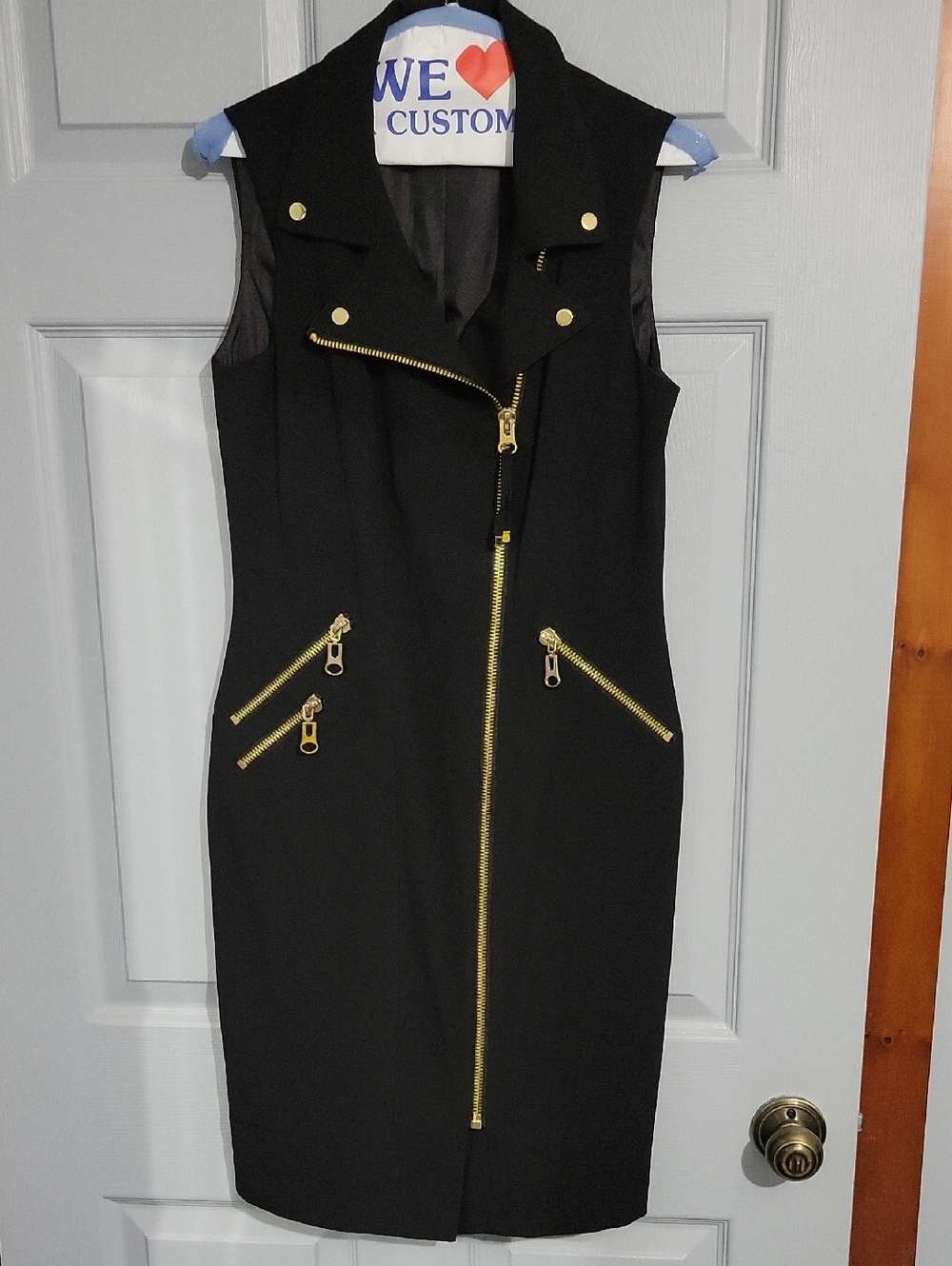Calvin Klein Black Gold Zipper Sleeveless Dress Petite Small